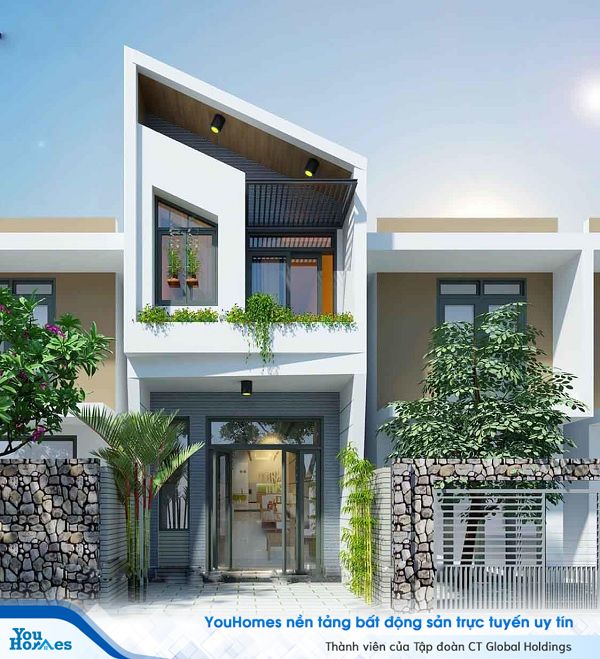 Mẫu nhà 2 tầng mái chéo thu hút mọi ánh nhìn.