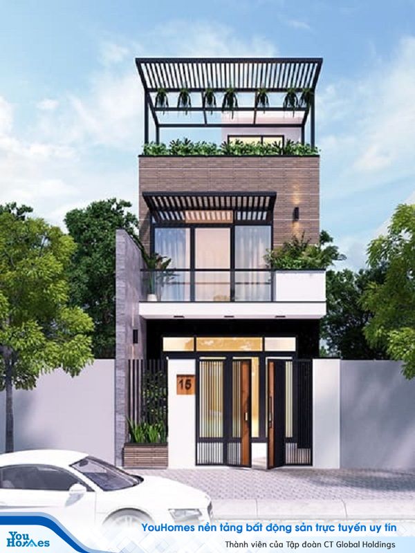 Mẫu nhà 2 tầng mặt tiền 6m sử dụng màu trung tính làm màu chủ đạo mang đến nét đẹp trang nhã.