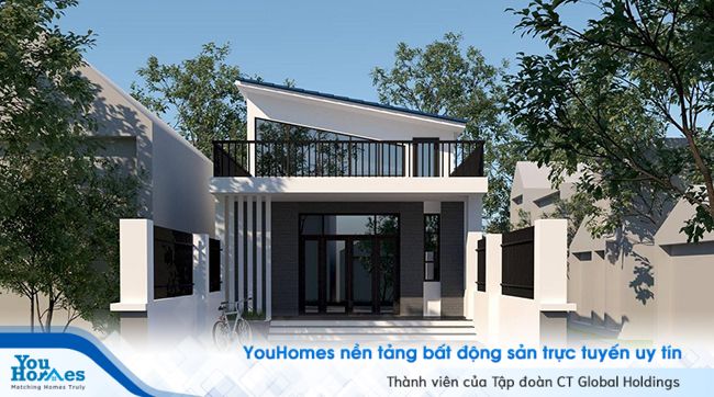 Mẫu nhà ông cấp 4 với tẩng lửng được làm ban công nhỏ nhắn độc đáo. 