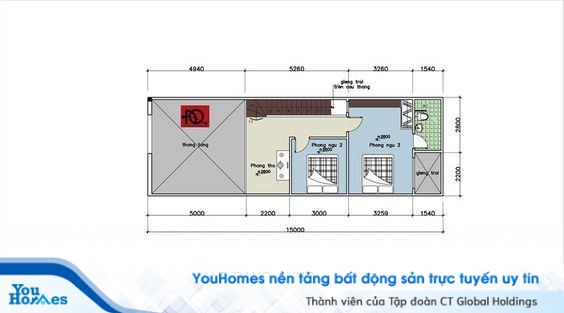 Bản thiết kế mặt bằng nội thất tầng lửng của nhà ống cấp 4 5x15 có gác lửng.