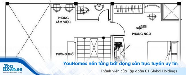 Thiết kế mặt bằng tầng lửng của nhà ống cấp 4 5x15 có gác lửng.