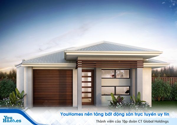 Nhà cấp 4 100 m2 với thiết kế độc đáo cùng các chi tiết trang trí bằng gỗ. 