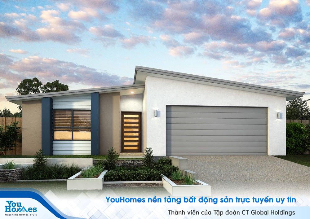 Mẫu mái bất đối xứng có thể nói là một sự lựa chọn hoàn hảo cho mẫu nhà cấp 4 100 m2.