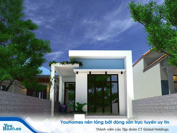 Nhà ống cấp 4 mặt tiền nhỏ nhưng vẫn để dành không gian cho cây cỏ rất hợp lý. 