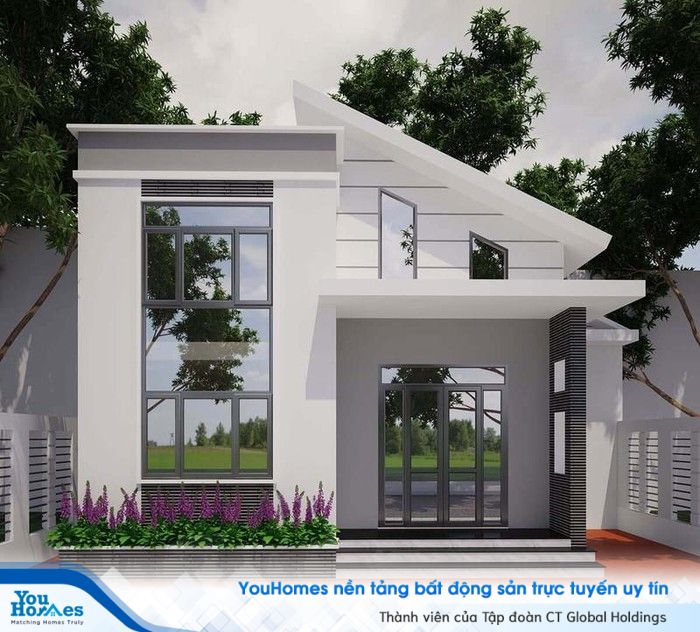 Mẫu nhà ống cấp 4 hiện đại với tông màu sáng nổi bật.