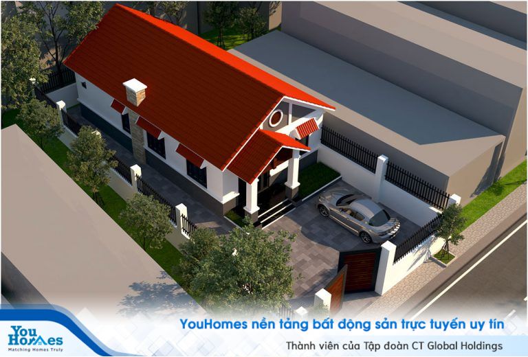 Nhà ống cấp 4 với màu mái đỏ đất nung truyền thống. 