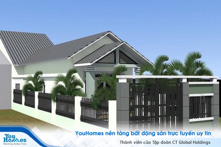 Nhà ống cấp 4 đẹp đơn giản với hàng rào chắc chắn xung quanh.