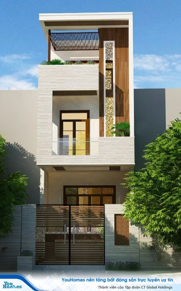 Mẫu nhà ống 2 tấng 1 tum đẹp, tiện nghi.