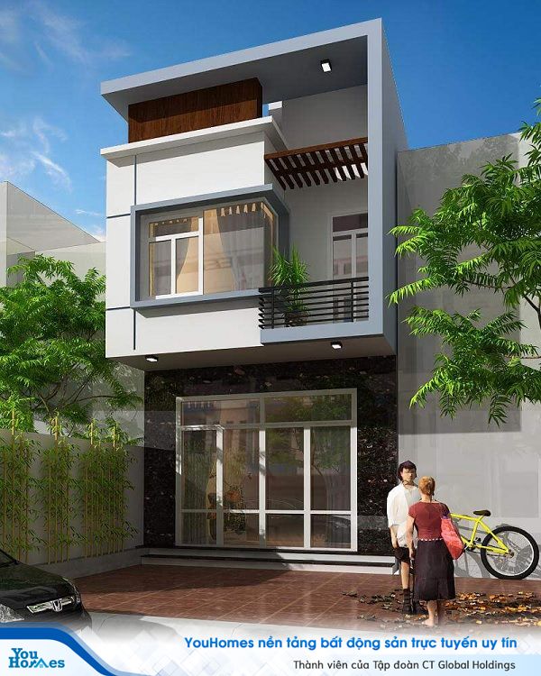 Mẫu nhà ống 2 tầng 1 tum có gác lửng tiện nghi.